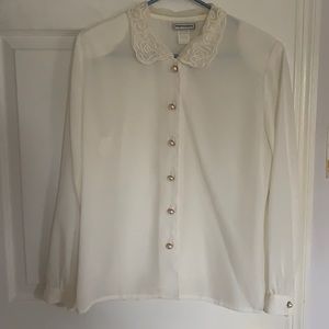 Impressions cream button down collared blouse